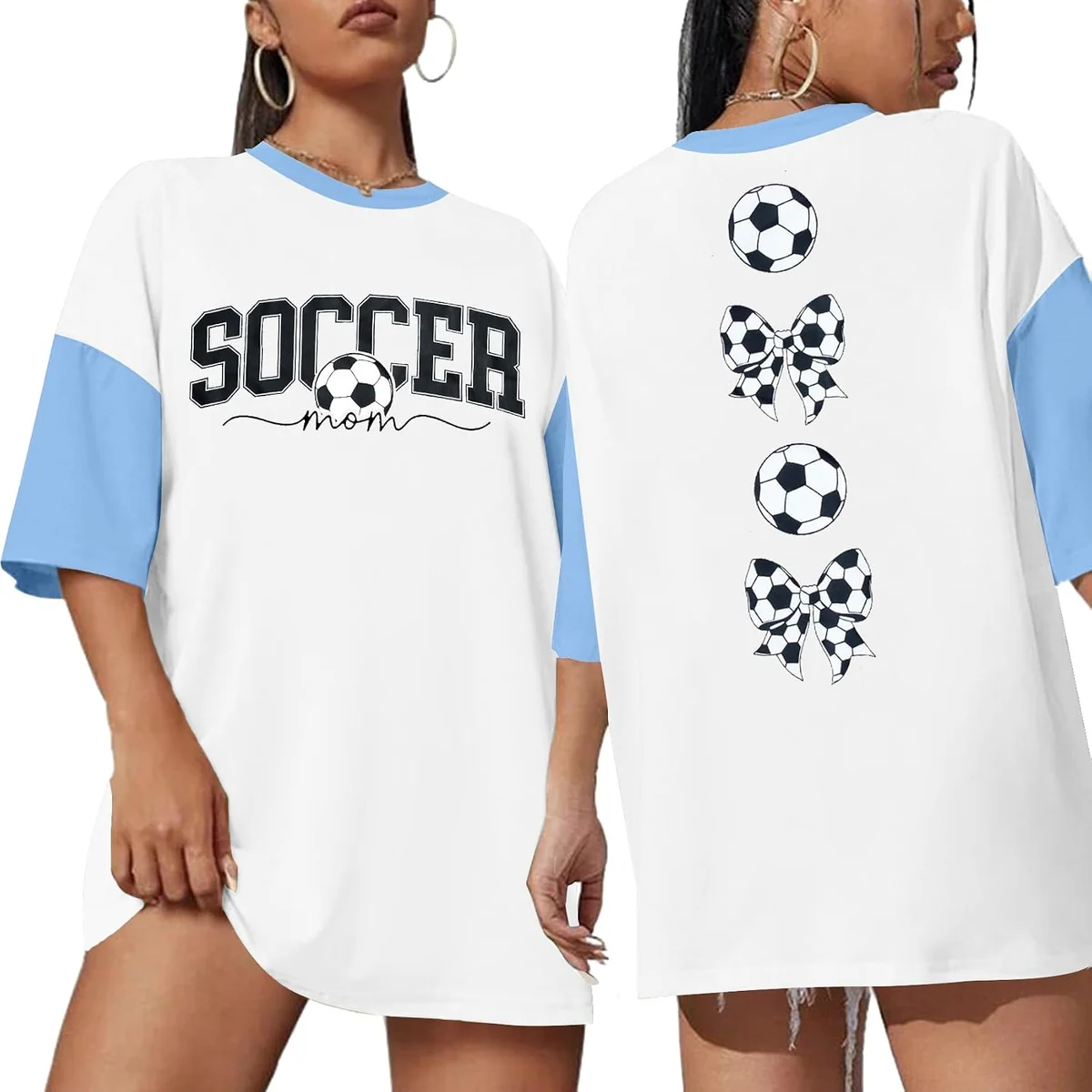 Oversized Bow Causal Football White-Blue print by ALLTB