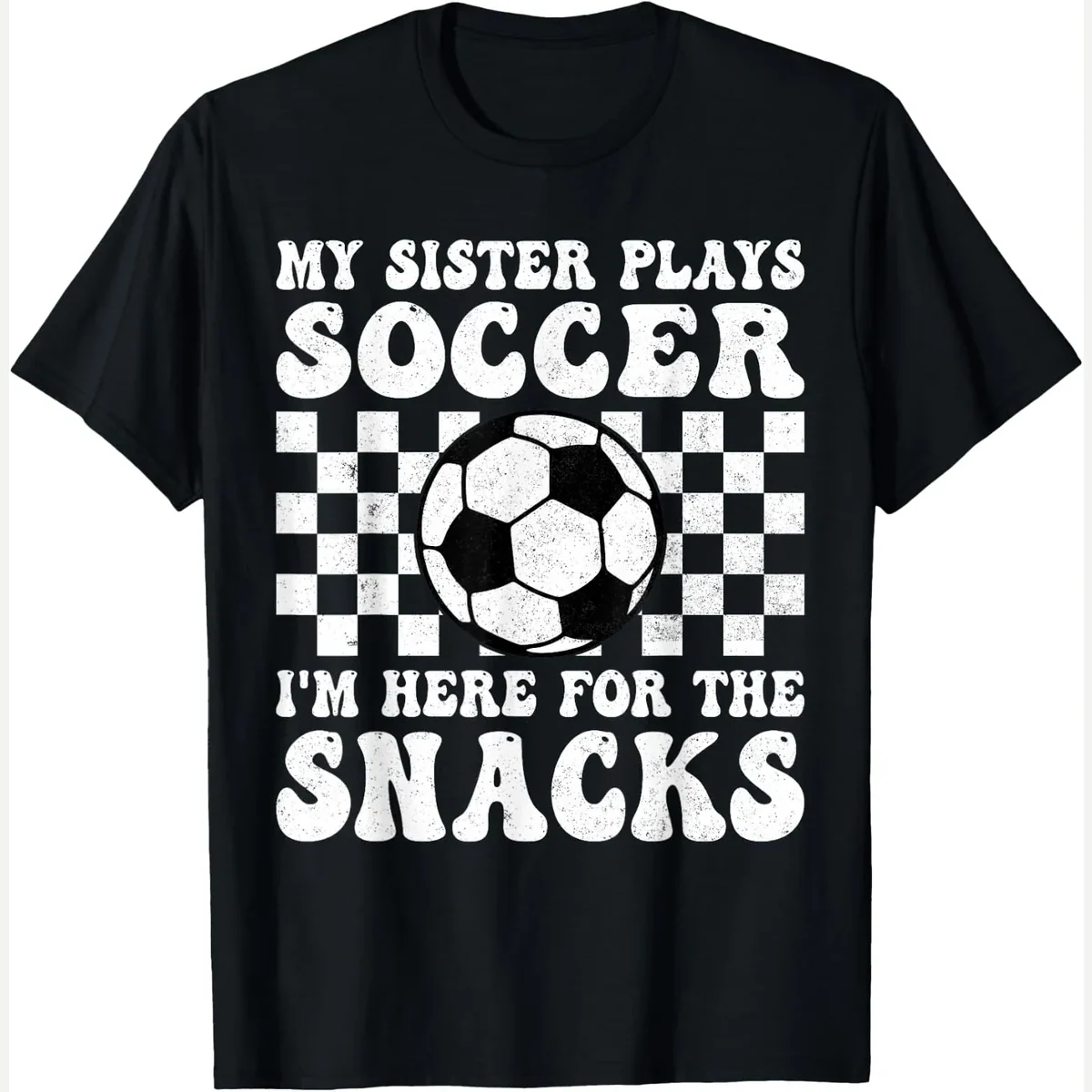 My Plays I'm Here For The Snacks print by Funny Soccer Retro Checkered Kids Sister Snacks