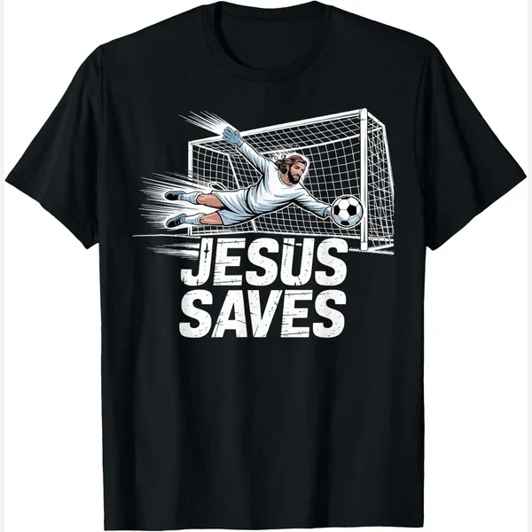 Jesus Saves Christian print by Soccer Family Fans Funny Coach Game Day Outfit Tee