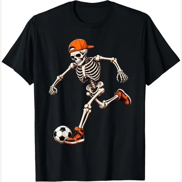 Skeleton Playing Halloween print by Funny Halloween Tees for Men Women Kids.