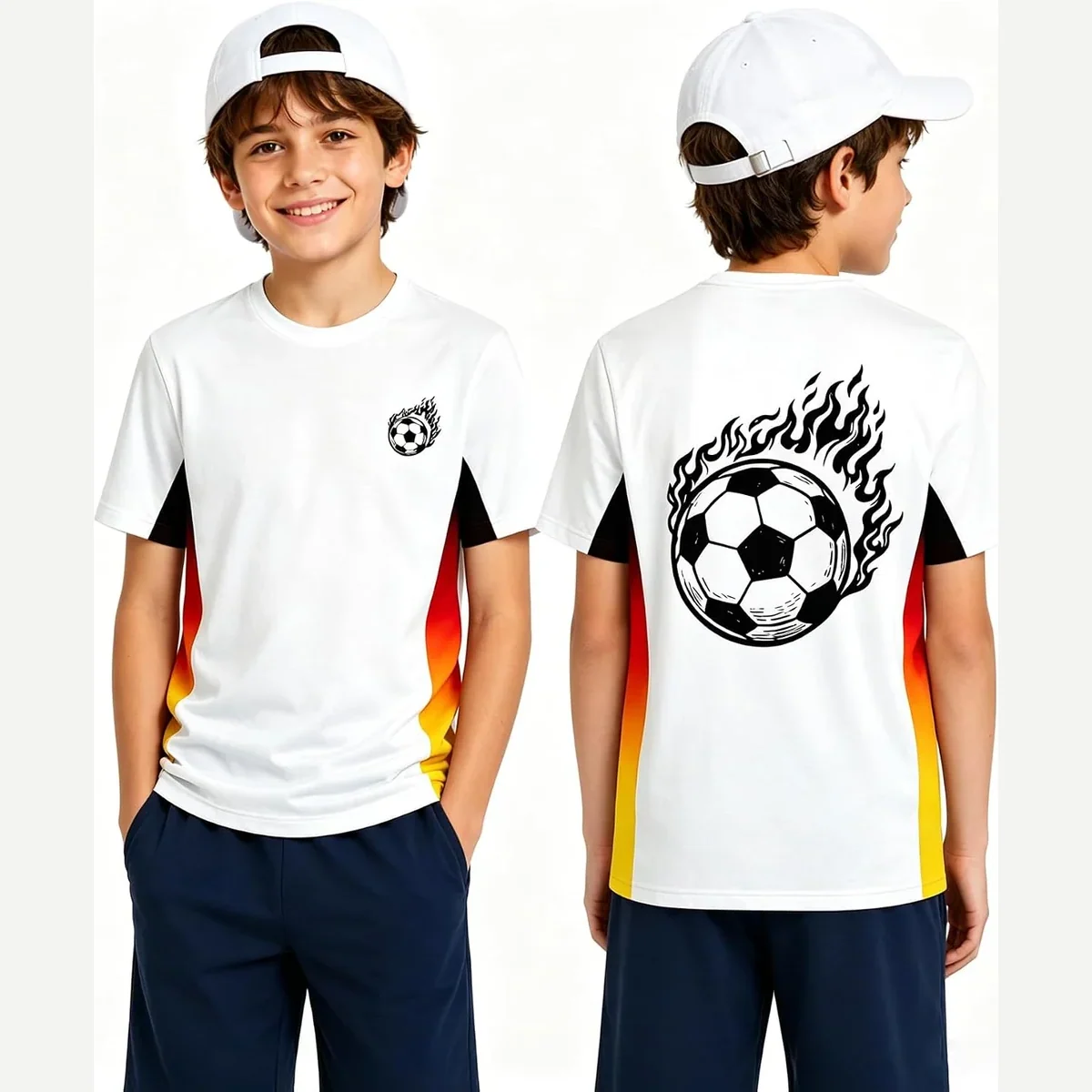 Kids & Youth t-shirt, b white soccer print by Cozople