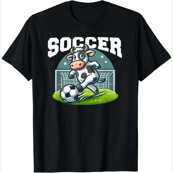 One-Liner t-shirt, black, soccer cow playing soccer games print by Soccer Cow Playing Soccer Games