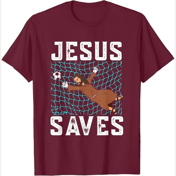 Jesus Saves I Christian Faith I print by Funny Jesus Goal Defender Soccer Motif