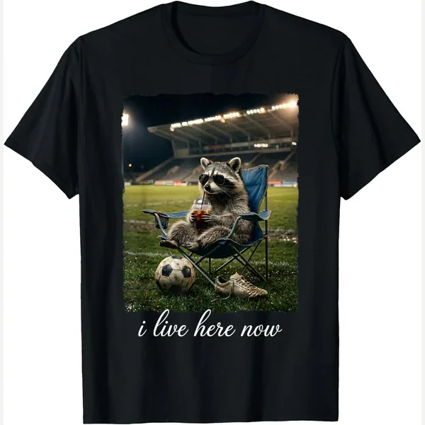 I Live Here Now Raccoon Iced Coffee print by Caffeinated Sideline Spectator