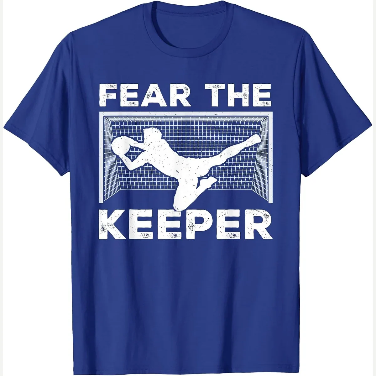 Goalkeeper t-shirt, royal blue print by Funny Soccer Player Gift Ideas For Goalkeeper