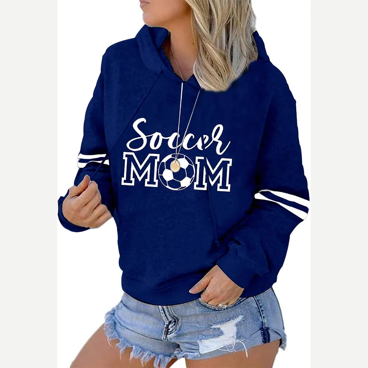 Hooded With Pockets Striped Pullover Loose Print print by Sunidol