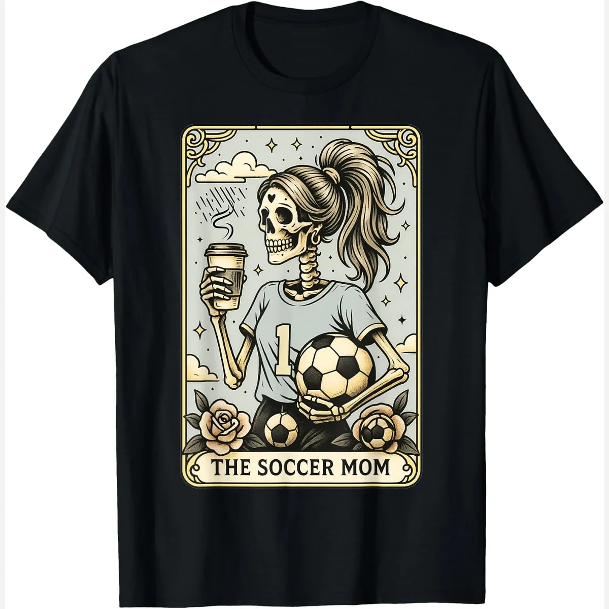 Tarot Card print by Funny Soccer Mom Skeleton, Retro Football Lovers