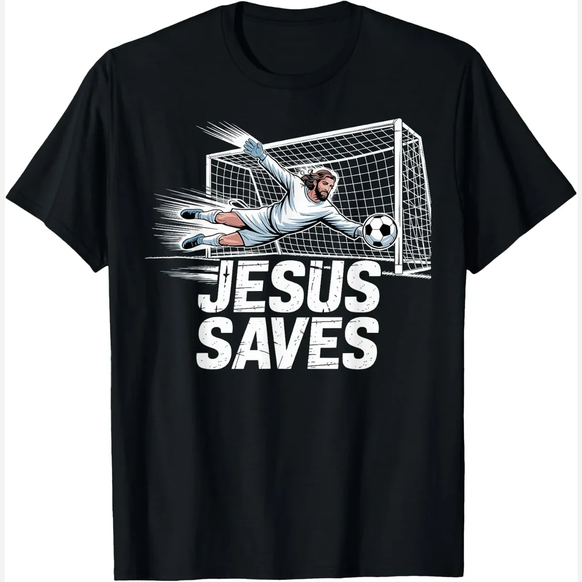 Jesus Saves Christian print by Soccer Family Fans Funny Coach Game Day Outfit Tee