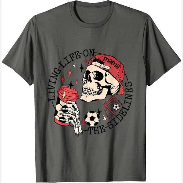 Living Life On The Sidelines Skeleton Coffee, t-shirt print by Soccer Mama Skeleton Family Mom Outfit
