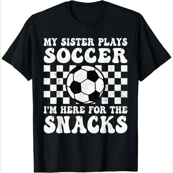 My Plays I'm Here For The Snacks print by Funny Soccer Retro Checkered Kids Sister Snacks