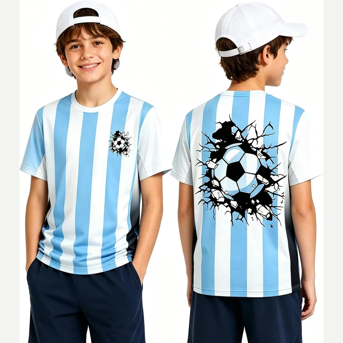 Kids & Youth t-shirt, blue-white soccer print by Cozople