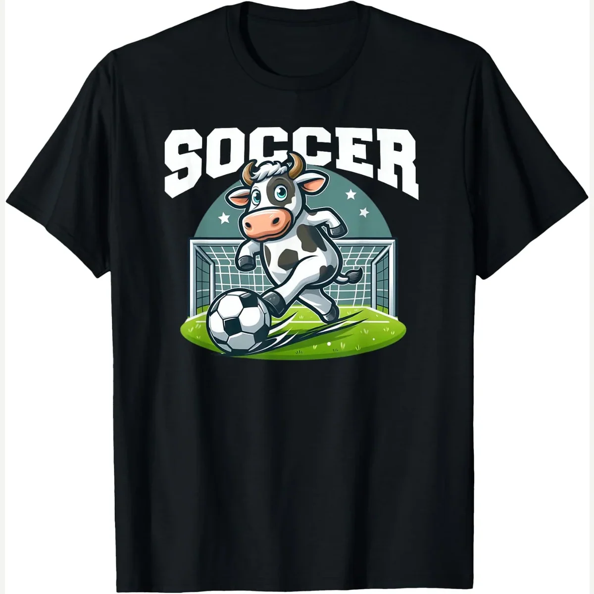 One-Liner t-shirt, black, soccer cow playing soccer games print by Soccer Cow Playing Soccer Games